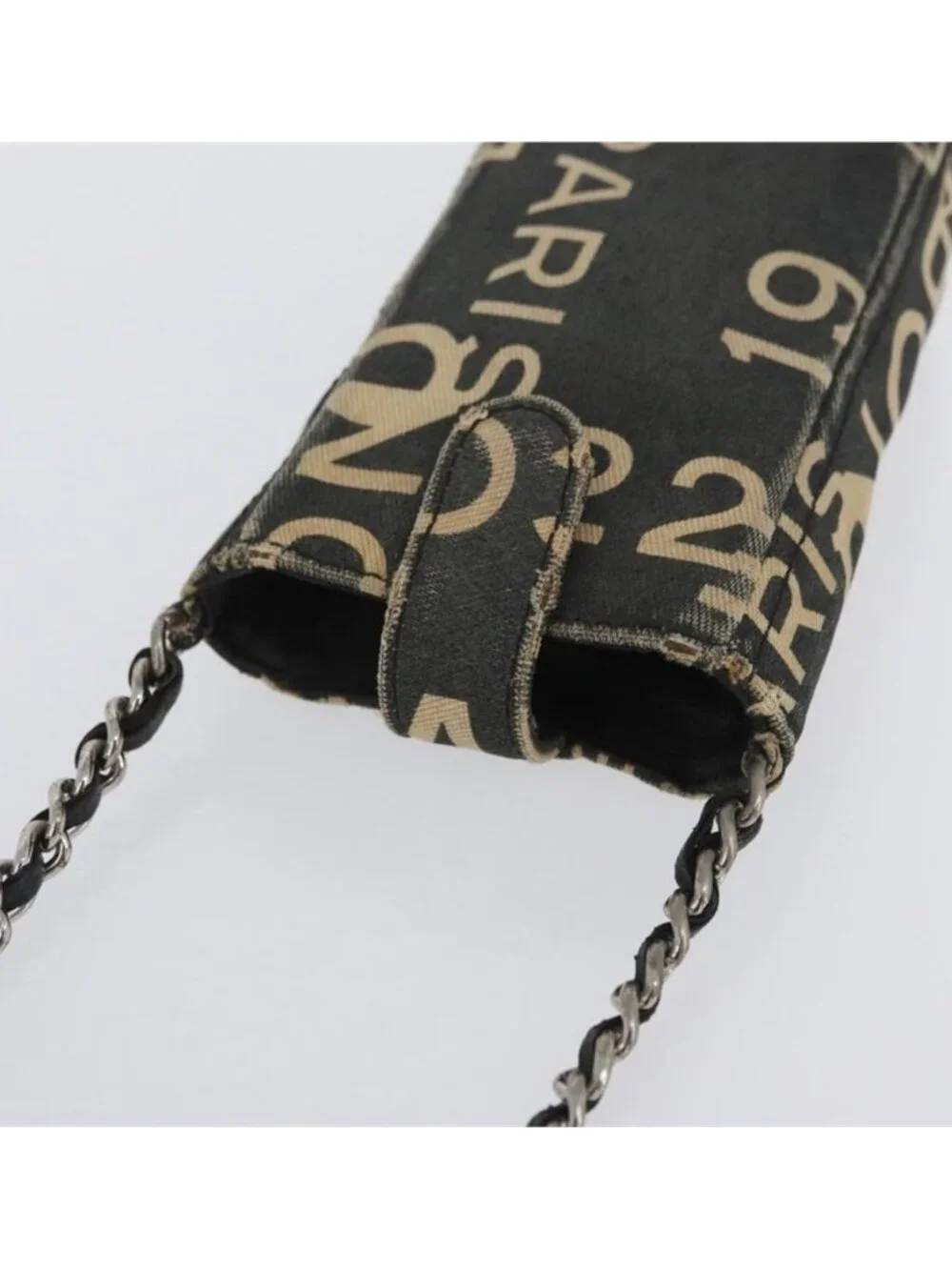 Authentic CHANEL By Sea Line Phone Pouch Shoulder Bag Canvas Black Silver CC